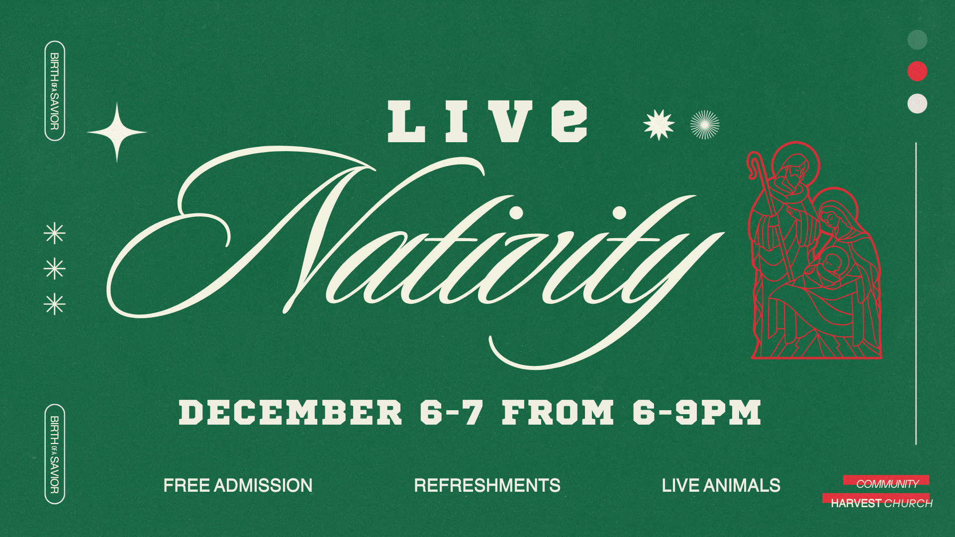 Community Harvest Church live nativity event graphic
